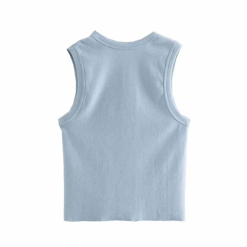 Vintage tank tops women summer sleeveless crop u neck knit casual white cropped blue basic ribbed 220325