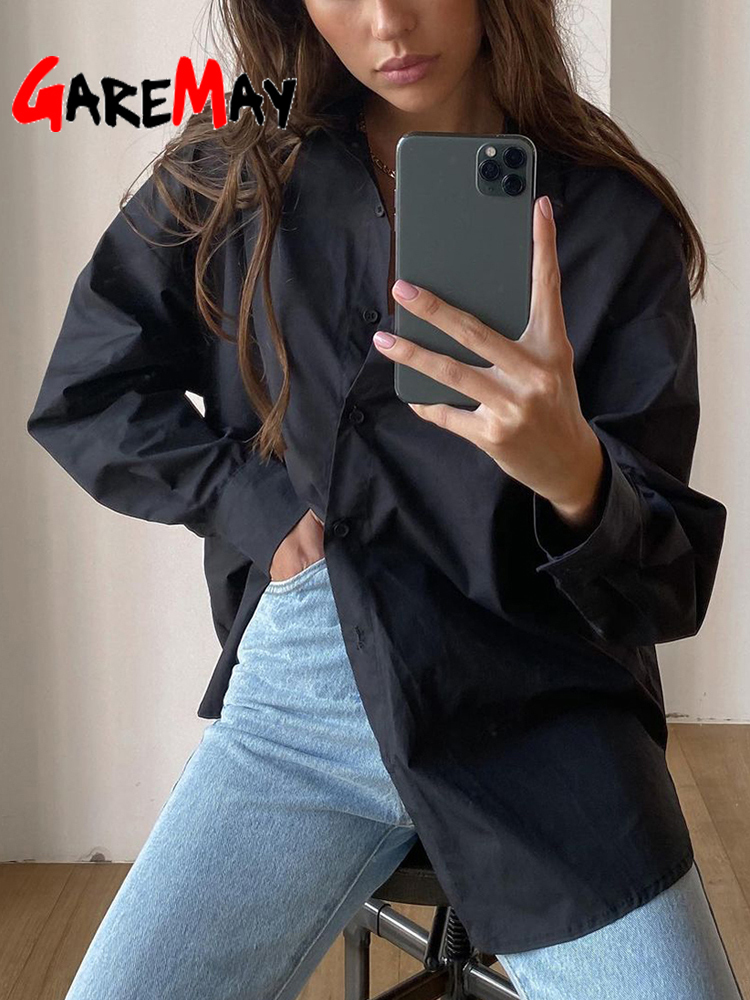 White Women's Oversize Shirt Cotton 100% Blouse Elegant Autumn Khaki Basic Top Collar Long Sleeve Beautiful Blouses Vintage 220407Z