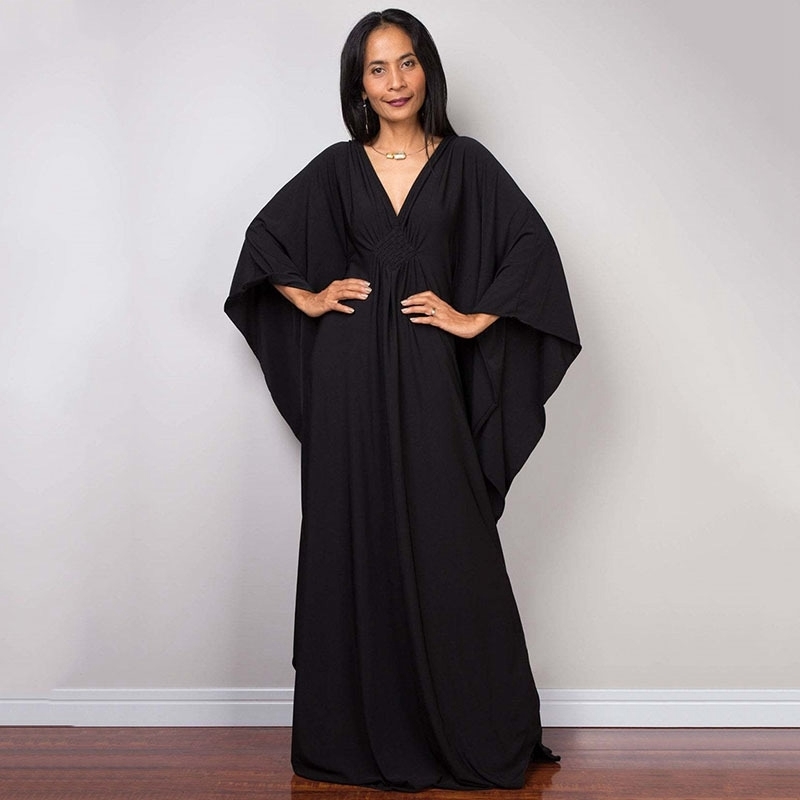 Greek Goddess Pure White Long Dress Stuning Solid Color Black Kaftan High Waist Batwing Sleeve Maxi Dresses For Elegant Women 220426