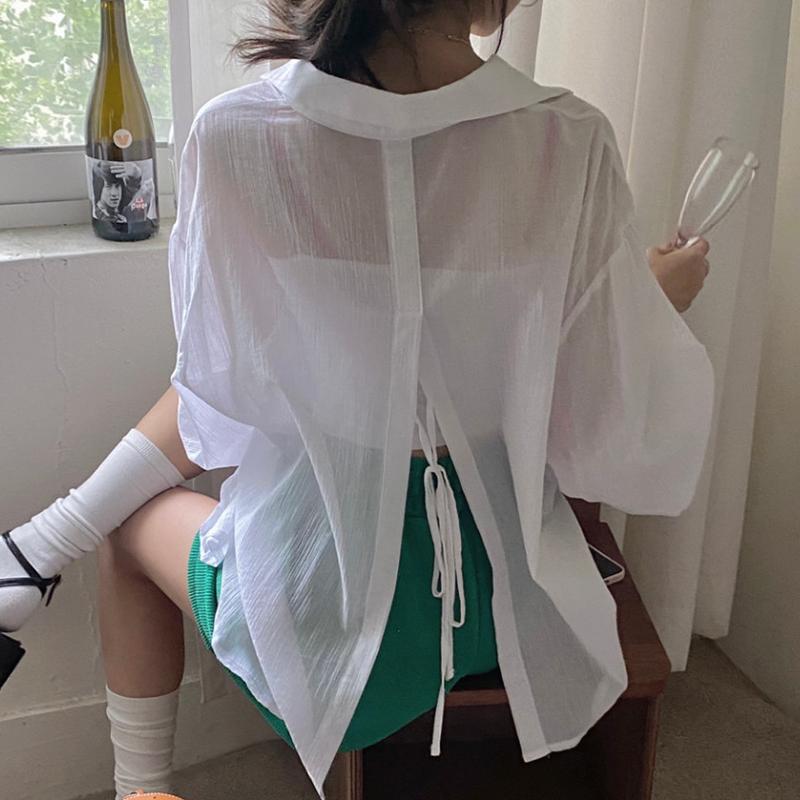 Women's Blouses & Shirts Korean Chic Back Bandage Split Design Blusas Mujer Laple Neck Single Breasted Women Summer Sun Protection TopsWomen, White
Women's Blouses & Shirts Korean Chic Back Bandage Split Design Blusas Mujer Laple Neck Single Breasted Women Summer Sun Protection TopsWomen, White