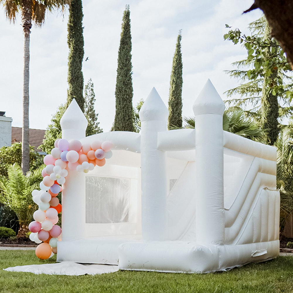 Commercial Wedding White Inflatable Bounce House Combo With Slide Bouncer Jumping Bouncy Castle For Kids Birthday Party Free Blower