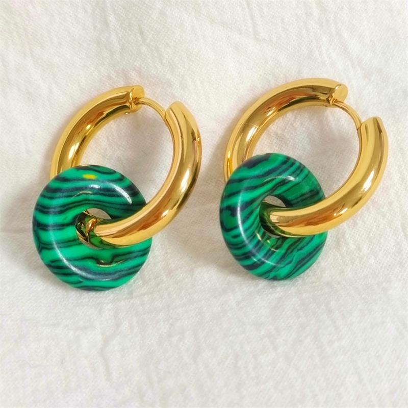 Hoop & Huggie Franch Vintage Green Malachite Bead Geometry Earrings For Women Stainless Steel Natural Stone Jewelry HUANZHIHoop
Hoop & Huggie Franch Vintage Green Malachite Bead Geometry Earrings For Women Stainless Steel Natural Stone Jewelry HUANZHIHoop