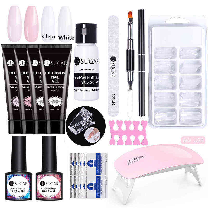 NXY Nail Gel 15ml Extension Kit Glitter Clear Color Art Set Crystal Fast Building Uv Polish Acrylic Tool 0328