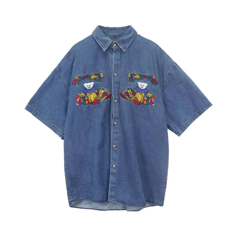 Women's Blouses & Shirts Summer Denim Shirt Women Oversize Vintage Loose Short Sleeve Blouse Harajuku Cartoon Bear Embroidery Straight Cowbo, Blue
Women's Blouses & Shirts Summer Denim Shirt Women Oversize Vintage Loose Short Sleeve Blouse Harajuku Cartoon Bear Embroidery Straight Cowbo, Blue