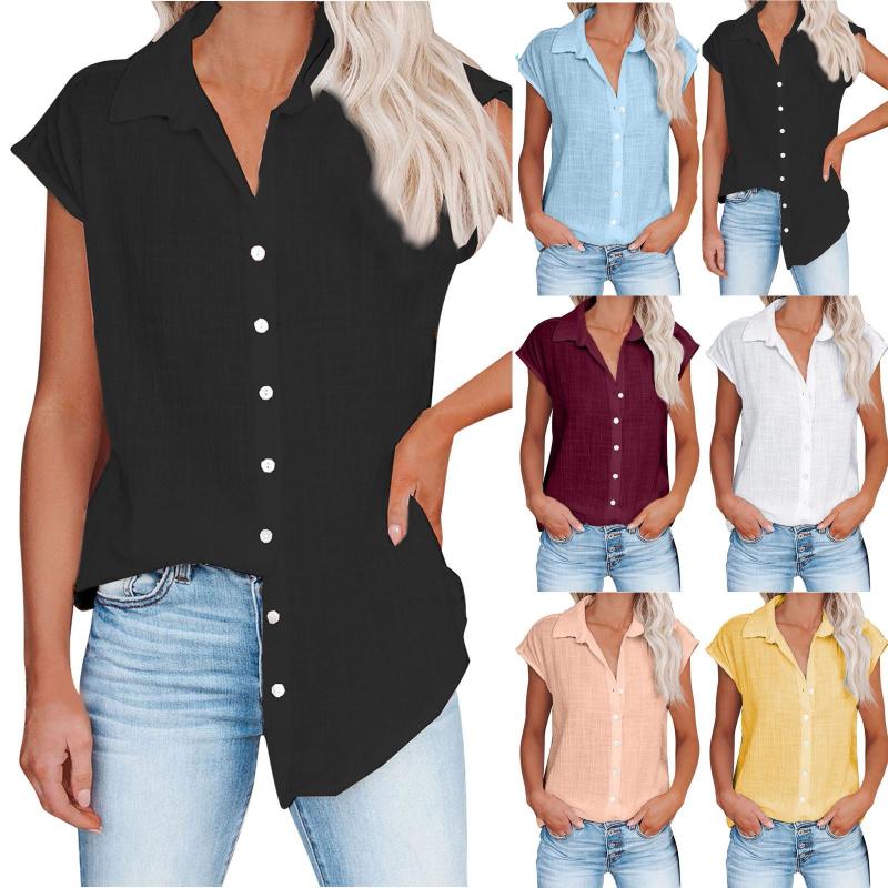 Women' Blouses & Shirts Ladies Casual Solid Color Blouse Fashion Breathable Single Breasted Women' Short Sleeve Tops Summer Linen Cott, White
Women' Blouses & Shirts Ladies Casual Solid Color Blouse Fashion Breathable Single Breasted Women' Short Sleeve Tops Summer Linen Cott, White