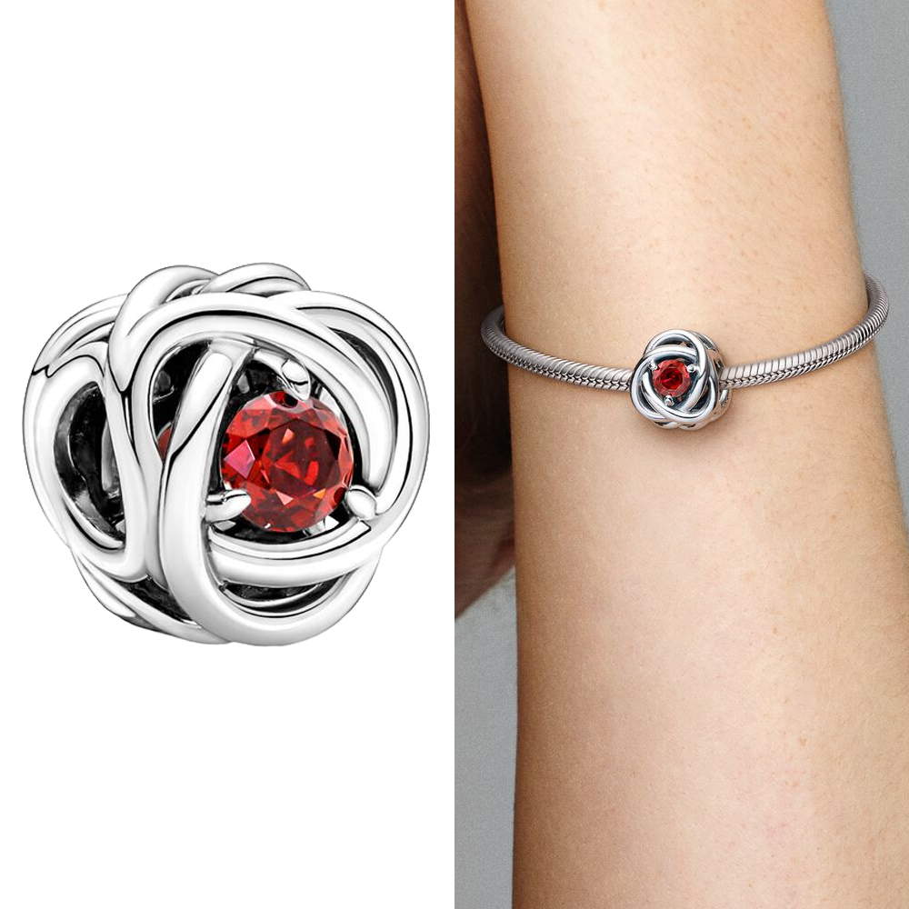 S925 Sterling Silver Dangle Charm Twee month Birthstone Heart Eternity Beads Bead Fit Charms Bracelet DIY Jewelry Accessories