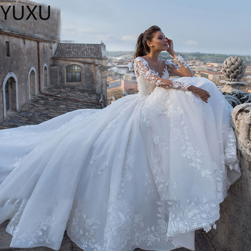 Ball Dress Handmade Butterfly Sweetheart Cathedral Train Dainty Lace Bridal Wedding Gowns Dresses Vestido De Noiva 403