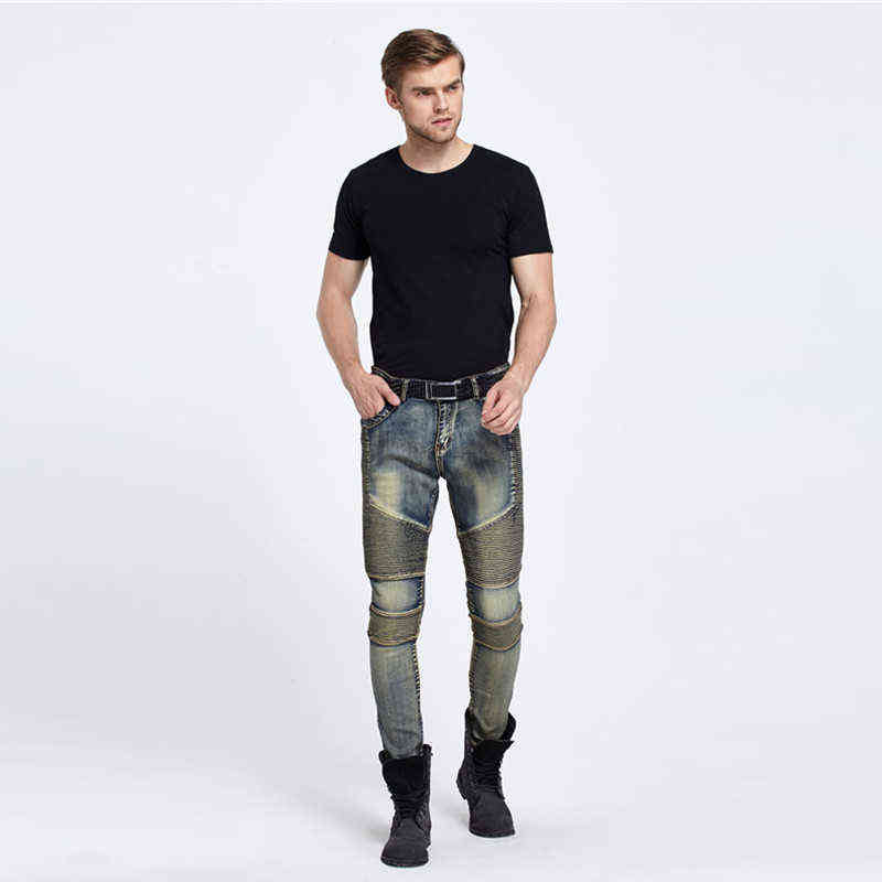 Wholesale & retail Mens Skinny jeans men 2016 new brand Runway slim elastic denim Biker jeans hiphop motorcycle Cargo pants G0104