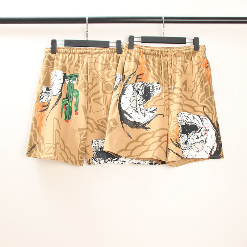 Men and Womens Print Loose Casual TS Shorts, Khaki