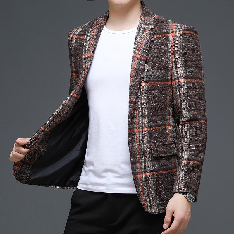 Men's Suits & Blazers Fall 2022 Men's Casual Plaid Slim Fit Blazer Youth Fashion Printed BlazerMen's, Khaki 
Men's Suits & Blazers Fall 2022 Men's Casual Plaid Slim Fit Blazer Youth Fashion Printed BlazerMen's, Khaki