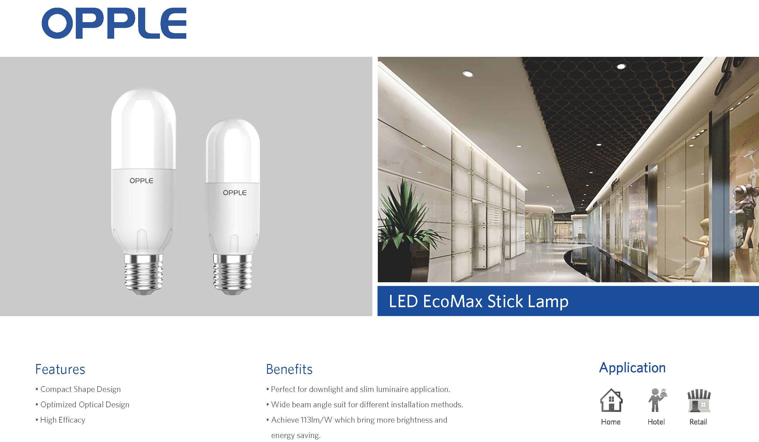 OPPLE LED Bulb E27 EcoMax Stick Lamp 8W 13W 15W Warm White Cool White 3000K 4000K 6500K Energy Saving