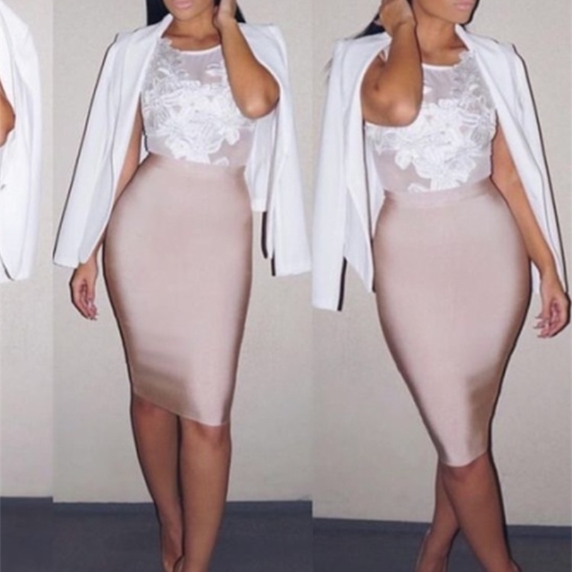 11 Colors Solid Nude XL XXL Sexy Summer Bodycon Party Bandage Skirt Women Blue Pink White Black Beige Red Pencil 60cm 220317