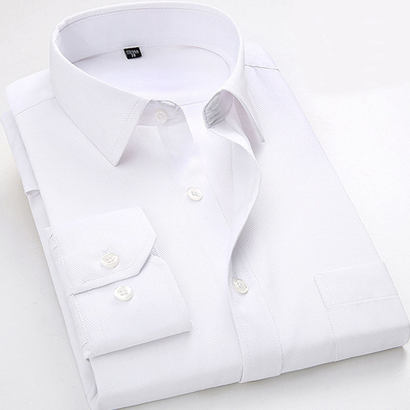 Men Dress Shirt Fashion Twill Solid Business Clothing Formal Long Sleeve with Chest Pocket Male Social Casual 220330