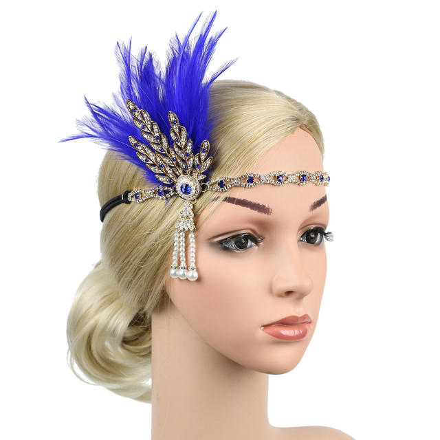 1920s Flapper Headband bridal Feather Headpiece Roaring 20s Great Gatsby Inspired Leaf Medallion Pearl Headband Women wedding Hair Accessories