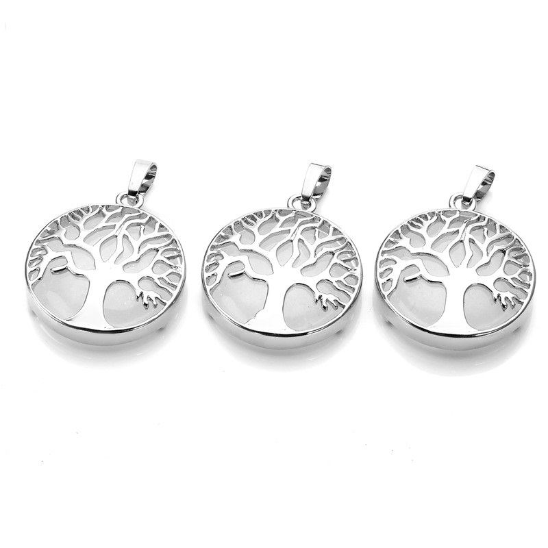 Natural stone Tree of Life Gem Necklace Chakra Reiki Healing Crystals Round Pendant Necklace Jewelry