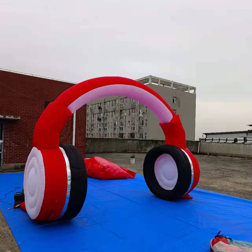 Advertising red and black Inflatable Earphone Inflatable Headphone Model with led lights for music festival DJ stage decoration