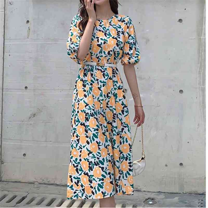 Elegant Flowers O Neck Puff Short Sleeve Party Dress Vestidos Vintage Women High Waist Casual Belt Fashion Femme 210526, Photo color
Elegant Flowers O Neck Puff Short Sleeve Party Dress Vestidos Vintage Women High Waist Casual Belt Fashion Femme 210526, Photo color