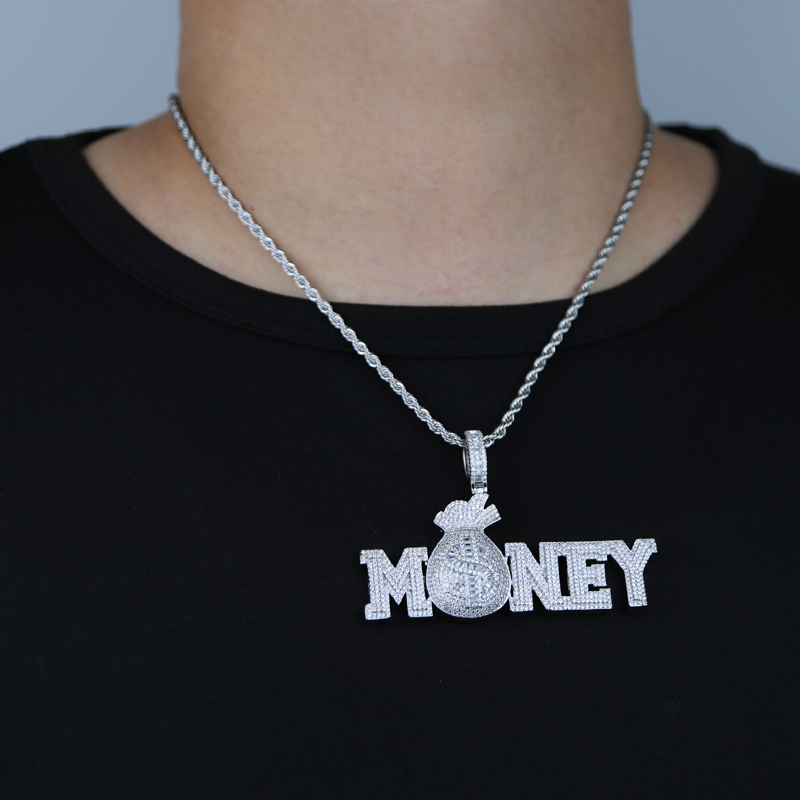Iced Out US Dollar Money Bag Pendant Gold Silver Color Bling Cubic Zircon Paved Men's Hip Hop Necklace Jewelry Drop Ship