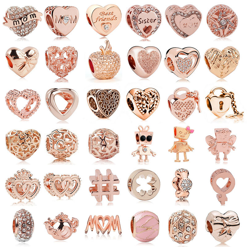 New 925 Sterling Silver 2024 New Rose Robot Love Mam Lock Beads For Charm Bracelet DIY Fashion Accessories For Women