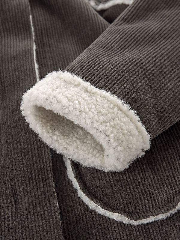 Toddler Boys Double Pocket Drop Shoulder Teddy Lined Corduroy Coat SHE