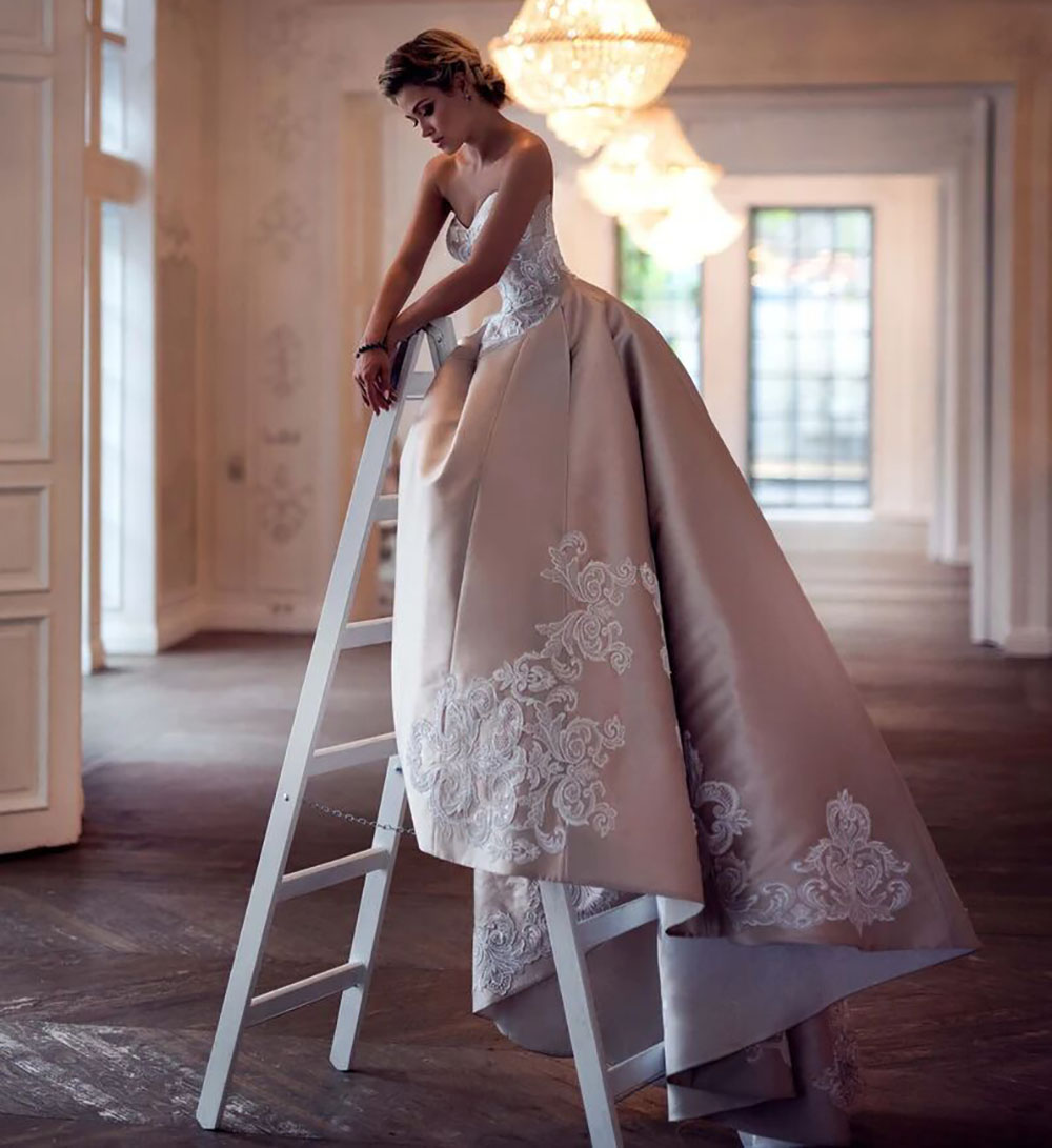 Elegant Pink Ball Gown Wedding Dresses Strapless Sleeveless Sweetheart Applioques Sequins Custom Made Cheap Bridal Gowns Sweep Train Vestidos De Novia