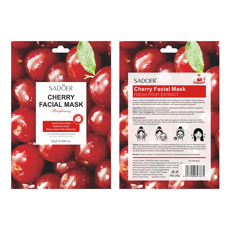 Cherry strawberry cucumber Aloe Vera Facial masks Skin care Plant fruit mask moisturizing products face mask light thin breathable tender oil control anti-aging
Cherry strawberry cucumber Aloe Vera Facial masks Skin care Plant fruit mask moisturizing products face mask light thin breathable tender oil control anti-aging