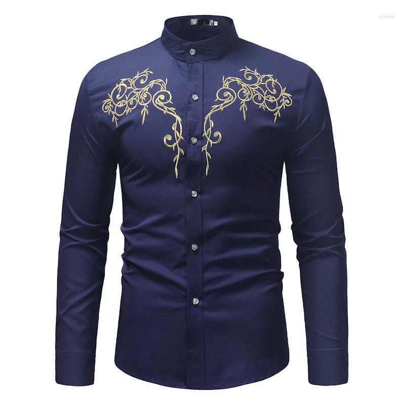 Men' Dress Shirts Fashion Embroidery Shirt Stand Band Collar Mens Retro Slim Fitted Elegant Button Up Bussiness Top Long Sleeves For Men, Blue
Men' Dress Shirts Fashion Embroidery Shirt Stand Band Collar Mens Retro Slim Fitted Elegant Button Up Bussiness Top Long Sleeves For Men, Blue