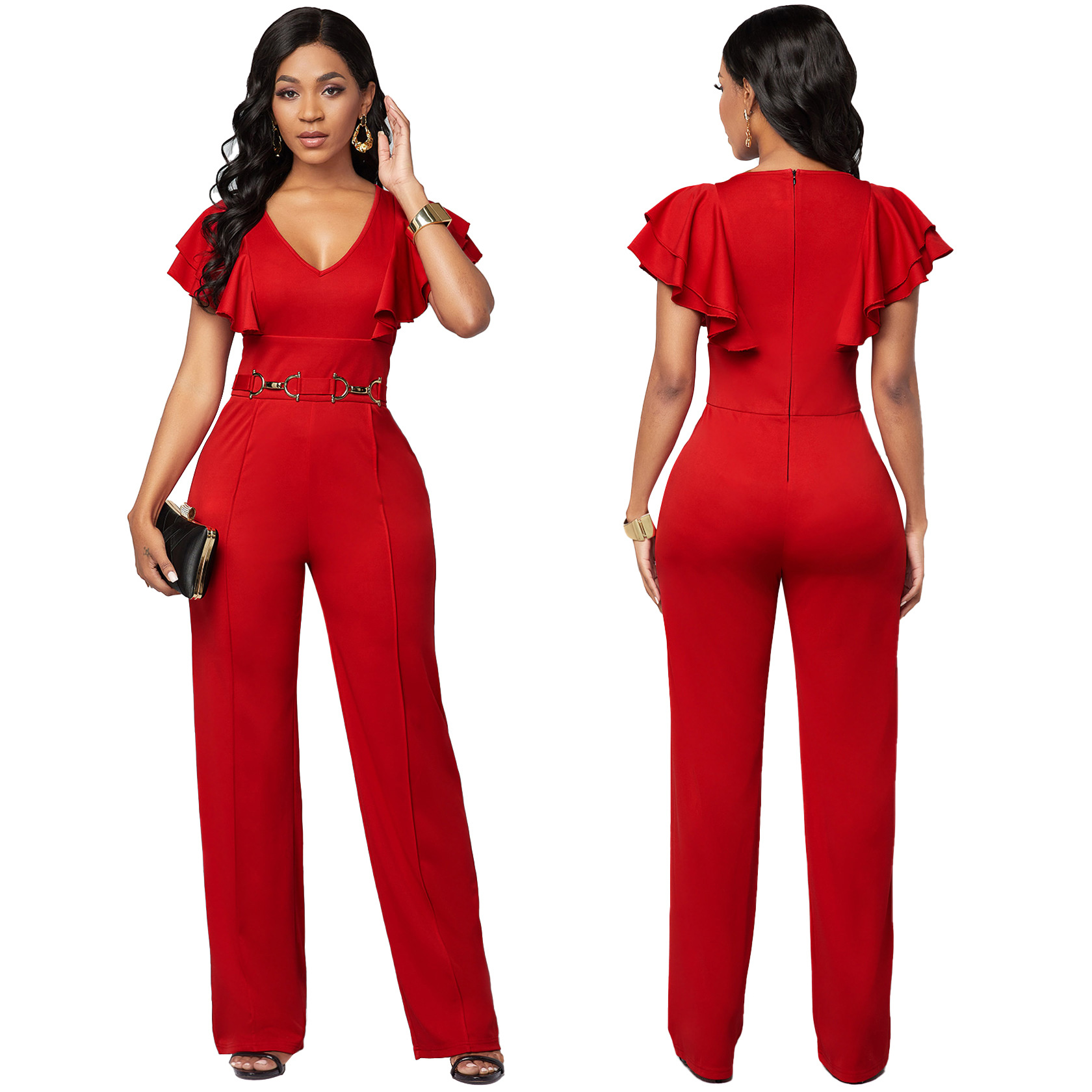 Green Jumpsuit V Collar Short Sleeve Ruffles Women Rompers Jumpsuites Club Outfits Elegant Woman Long Jumpsuit XL-S, Black
Green Jumpsuit V Collar Short Sleeve Ruffles Women Rompers Jumpsuites Club Outfits Elegant Woman Long Jumpsuit XL-S, Black