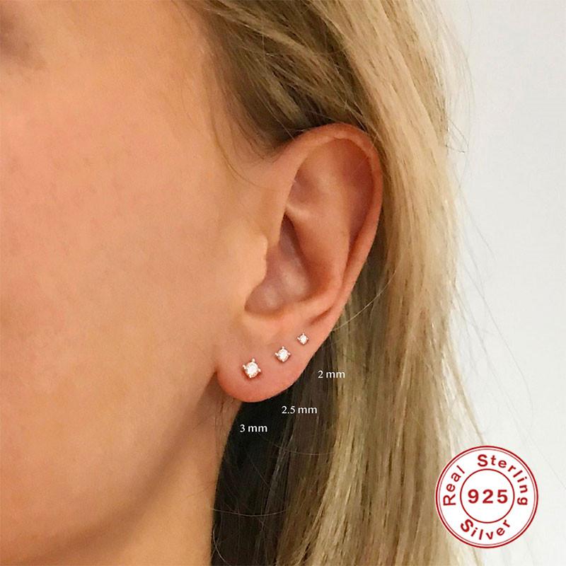 Stud Aide 3PCs/set 925 Sterling Silver Clear Zircon Earrings Minimalist Four-claw Diamond Rhinestone Jewelry 2/2.5/3mmStud 
Stud Aide 3PCs/set 925 Sterling Silver Clear Zircon Earrings Minimalist Four-claw Diamond Rhinestone Jewelry 2/2.5/3mmStud