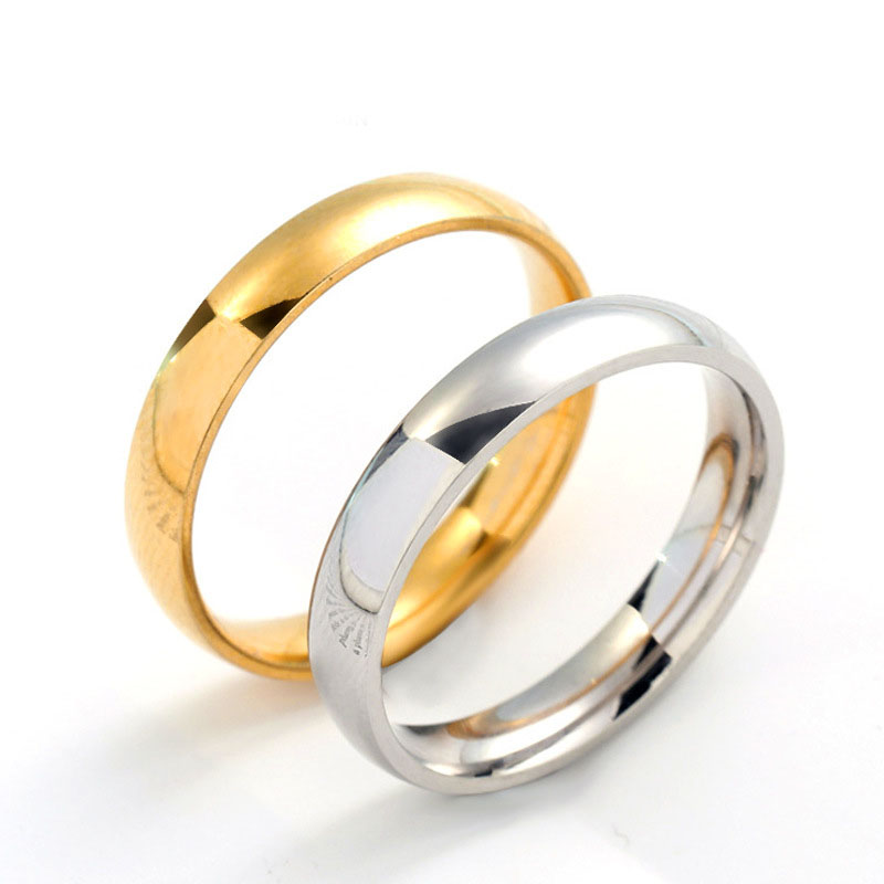 Simple Design Tatinum Steel Lovers Ring for Men Women 18K Gold Silver Black Couple Band Finger Rings Wedding Jewelry Gift