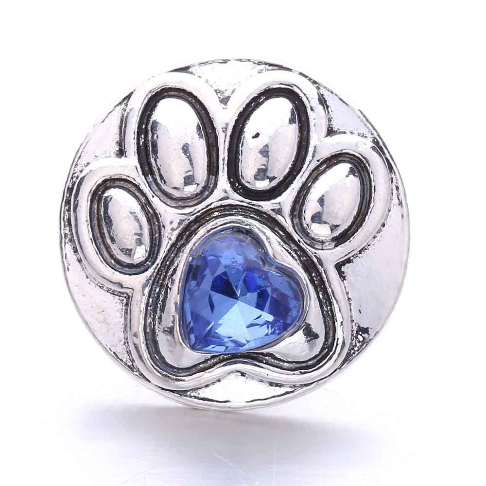 Dog's Paw Shape Crystal Snap Button Clasps Jewelry findings Rhinestone 18mm Metal Snaps Buttons DIY Necklace Bracelet jewelery