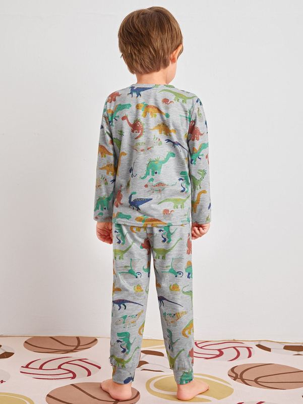 Toddler Boys Dinosaur Print Top & Pants PJ Set SHE