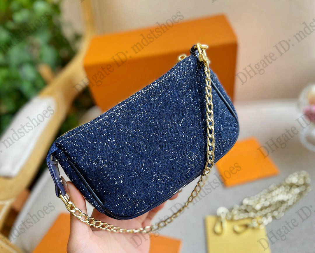 22ss Spring MINI POCHETTE Gold Chain Womens Shoulder Bags Monograms Denim Canvas Vintage Mens Coin Purse Luxurys Cross Body, Blue
22ss Spring MINI POCHETTE Gold Chain Womens Shoulder Bags Monograms Denim Canvas Vintage Mens Coin Purse Luxurys Cross Body, Blue