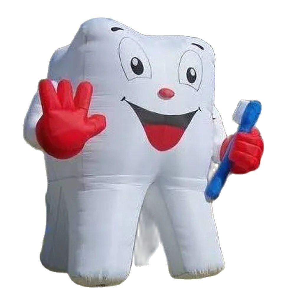 Customized Artificial giant inflatable tooth with toothbrush LED White Dental Man balloon for dentist advertising promotion 4mtsHigh