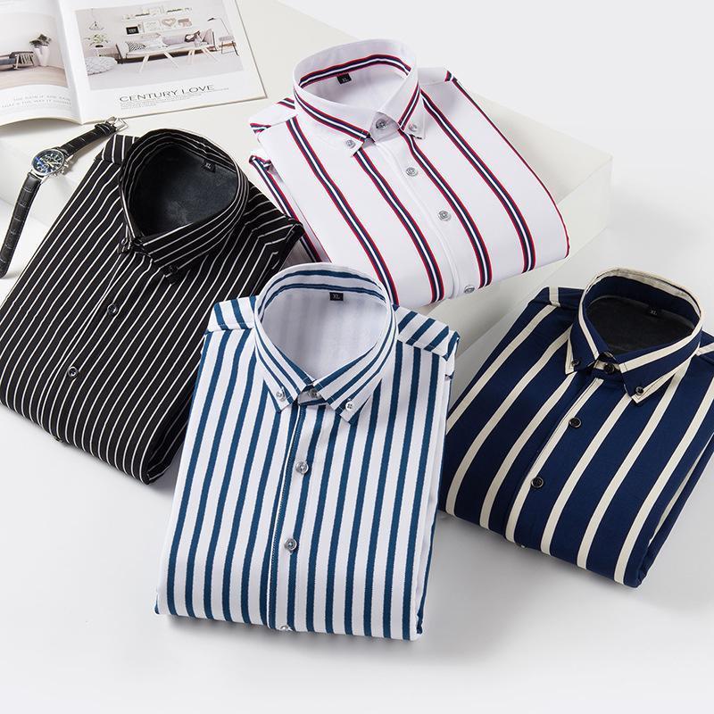 Men's Casual Shirts Winter Warm Elastic Shirt Plush Thickened Business Stripe Middle-aged Loose Comfortable Cotton Clothes, Navy wide strip
Men's Casual Shirts Winter Warm Elastic Shirt Plush Thickened Business Stripe Middle-aged Loose Comfortable Cotton Clothes, Navy wide strip