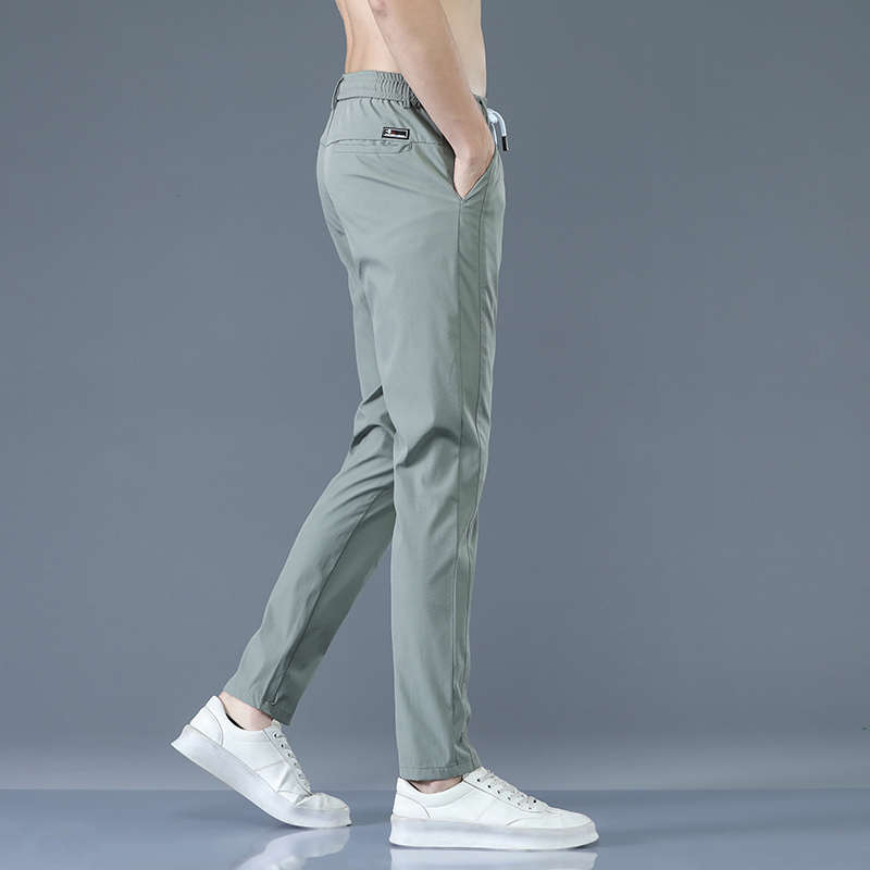 Men's Trousers Spring Summer Thin Green Solid Color Fashion Pocket Applique Full Length Casual Work Pants Pantalon 220509