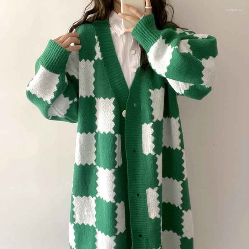 Women's Knits & Tees Korean Chic Autumn And Winter Lazy Wind V-neck Single Breasted Checkerboard Loose Long Cardigan Sweater Coat Women Perf, Green 
Women's Knits & Tees Korean Chic Autumn And Winter Lazy Wind V-neck Single Breasted Checkerboard Loose Long Cardigan Sweater Coat Women Perf, Green