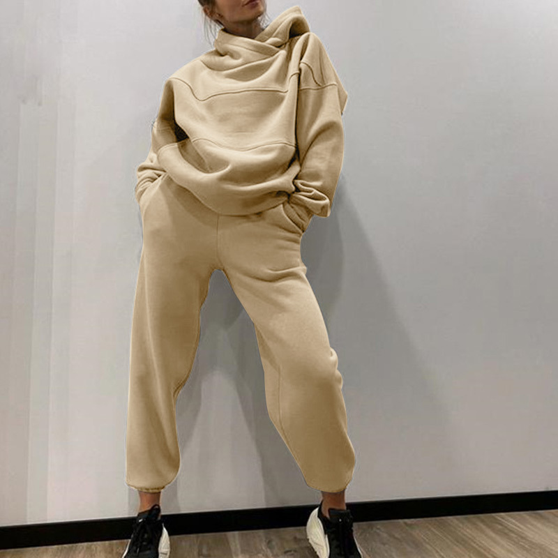 Casual Women Solid Fleece Two Piece Set Oversize Hoodies And High Waist Trousers Suit Autumn Winter Female Sportswear Tracksuits 220817