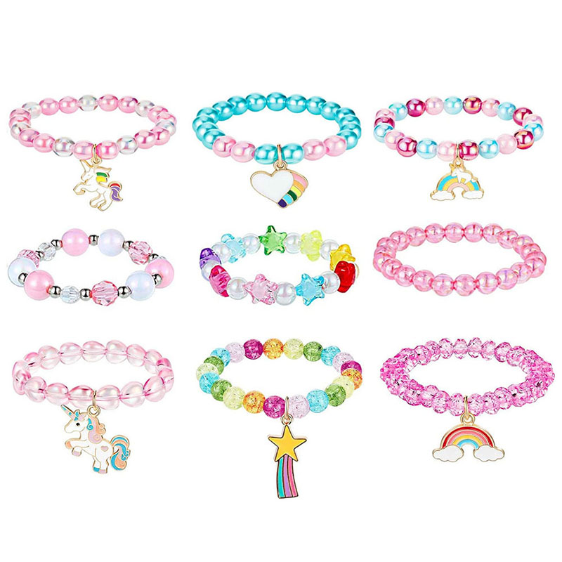 colour unicorn bracelet jewelry a set of 9 pieces rainbow unicorn girl beaded birthday party childrens ornaments gifts