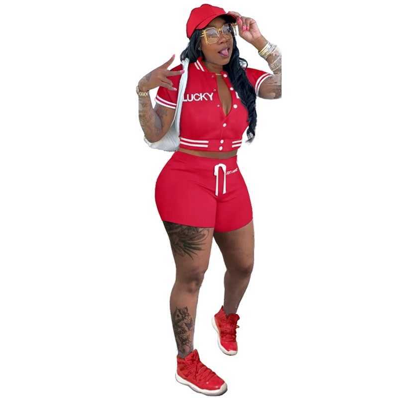 Embroidery Letter LUCKY LABEL Women Sports Tracksuits Baseball Shorts Suit Summer Clothes 2 Piece Set Casual Clothes