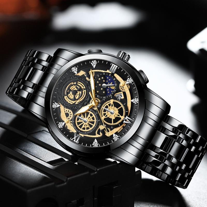Wristwatches Sun Moon Star Men's Watch Skeleton Calendar Non-Mechanical Tourbillon Quartz Waterproof WatchWristwatches, Gold
Wristwatches Sun Moon Star Men's Watch Skeleton Calendar Non-Mechanical Tourbillon Quartz Waterproof WatchWristwatches, Gold