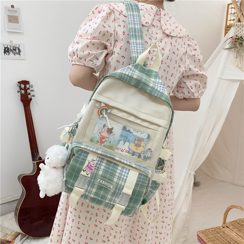 Custom design Fashion Japanese Vintage Cute Student Backpack Casual College Style Fresh Lattice School Bags, Green
Custom design Fashion Japanese Vintage Cute Student Backpack Casual College Style Fresh Lattice School Bags, Green