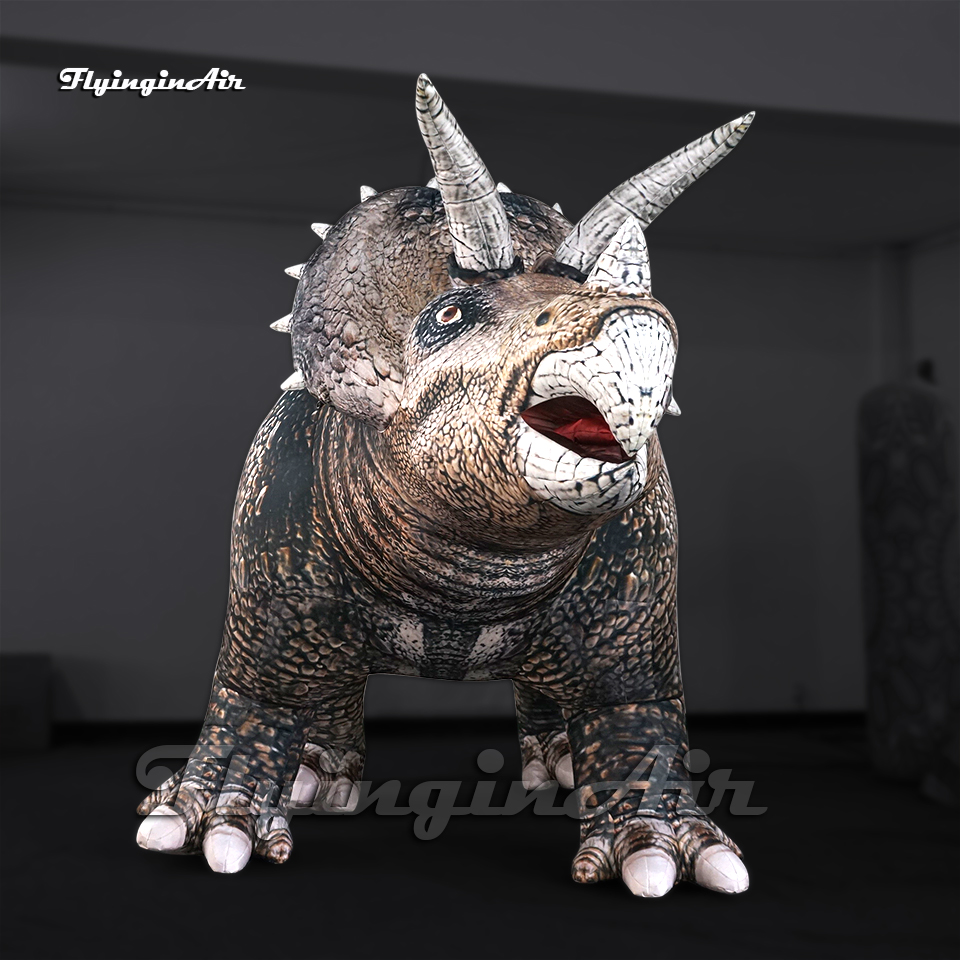 Simulated Inflatable Triceratops 5m length Jurassic Park Animal Model Air Blow Up Dinosaur With Three Horns For Museum Decoration