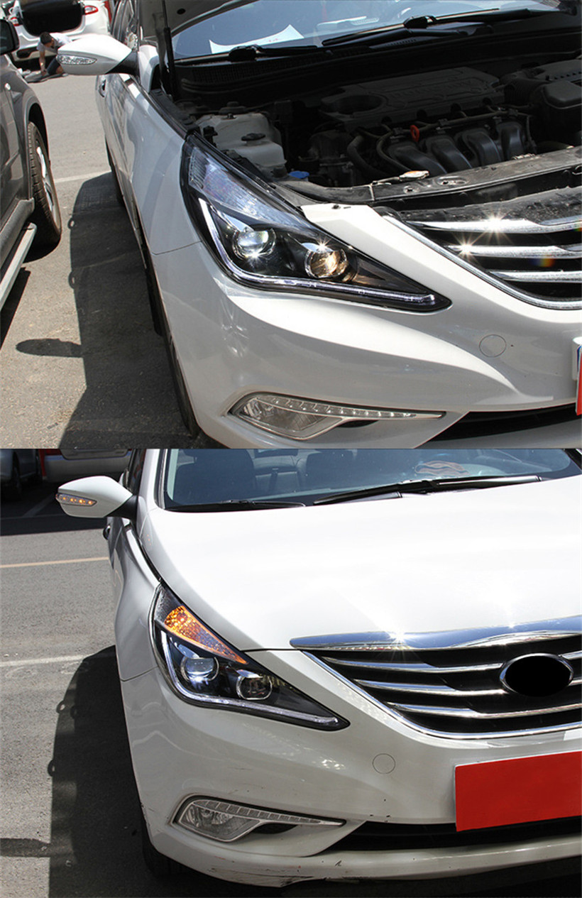 For Sonata 8 2011-16 Headlights Hyundai LED Daytime Running Light Waterproof Fog Lamp DRL Car Headlight Assembly
