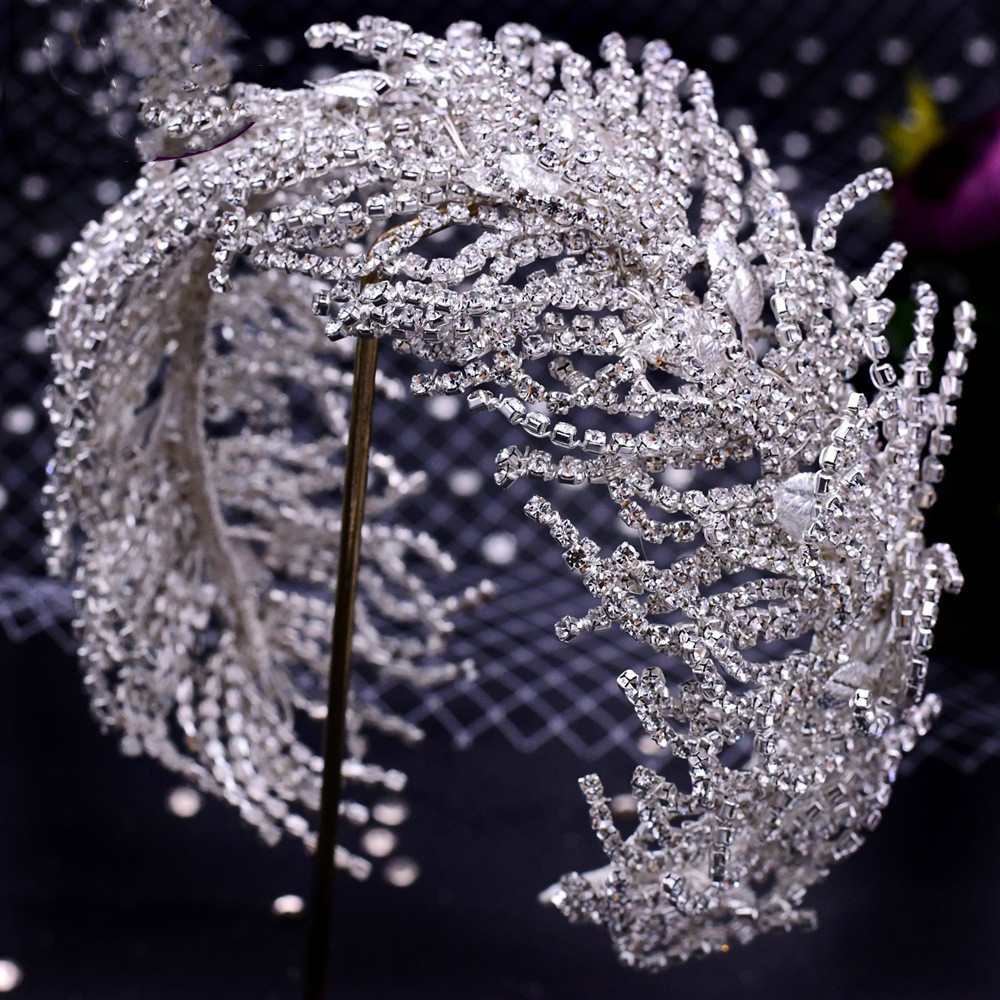 Bridal Wedding Tiara Wide Hair Band Soft Silk Bridal Headwear Crown Rhinestone with Wedding Jewelry Hair Accessories Diamond Bridal Crowns Headpieces