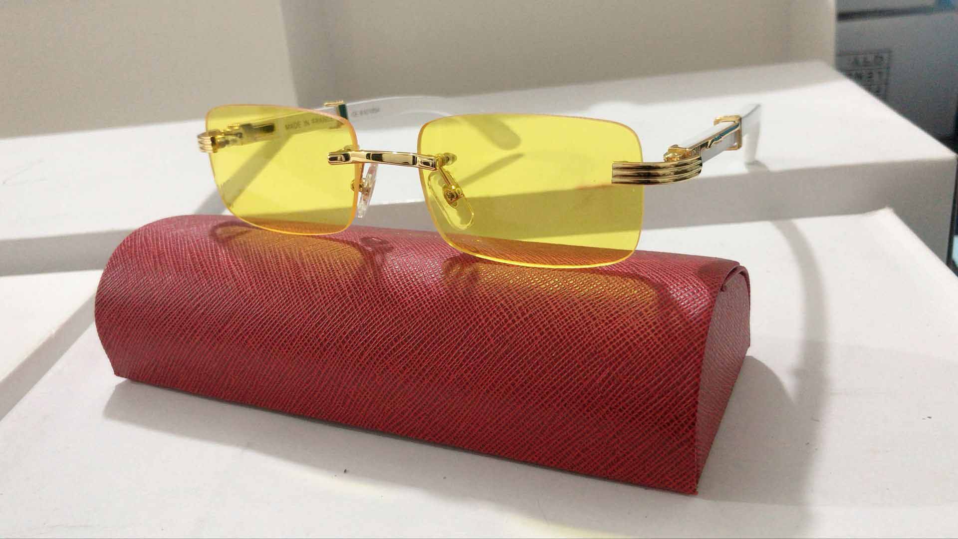 Yellow Designer Sunglasses Woman Mens Wood Rimless Panther Sunglass Square Carti Frameless Cut Cartie Sun Glasses Vintage Driving Eyeglasses Shades Gafas De Sol