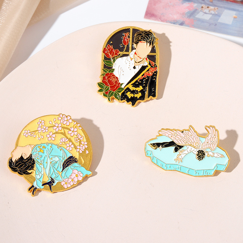 

Creative Figure Skating Handsome Character Enamel Pins Plant Flower Rose Angel Boy Alloy Brooch Badge Jewelry Gift For Fans