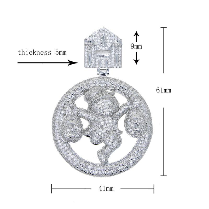 Iced out full cz stone paved pendant plated gold rose silver Circus money bag pendants fit cuban chain necklace for men women hip hop necklaces jewelr