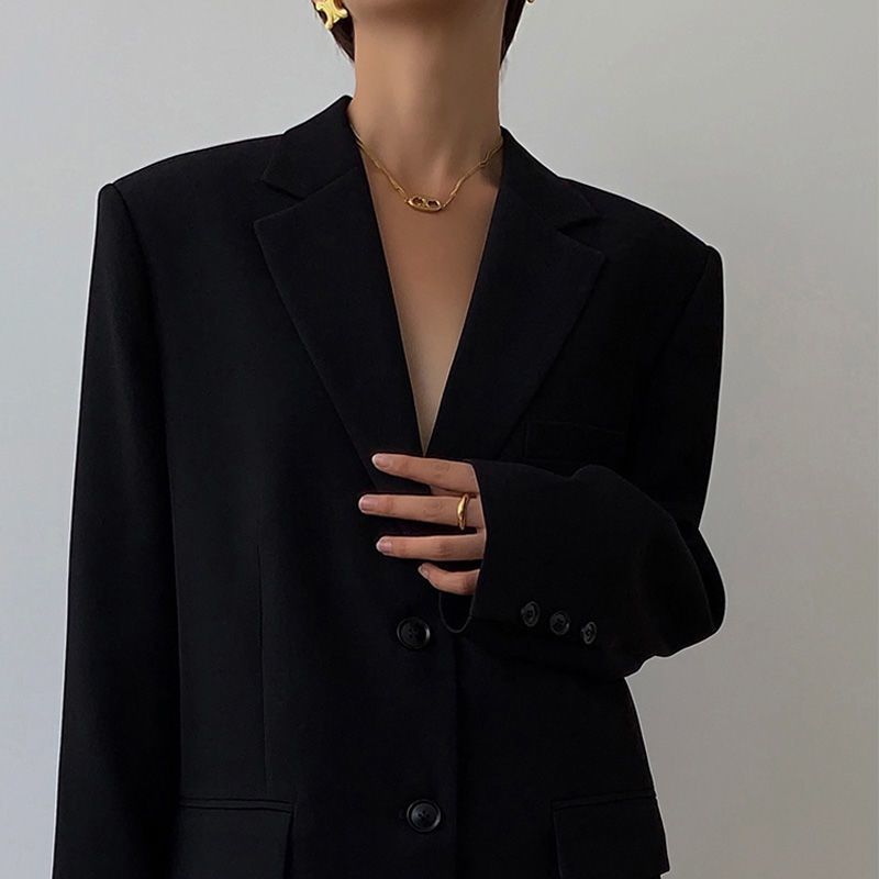 Suit Blazer Fashion Solid Color Lapel Blazer Women Elegant Vintage Casual Loose Temperament Coat Jacket Women Goth 220402