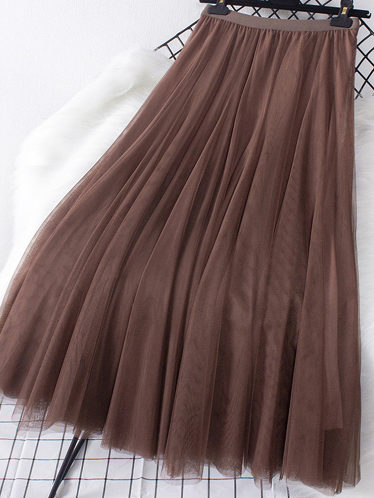TIGENA Big Hem Long Tulle Skirt Women Korean Casual Simple Solid 3 Layers A Line High Waist Maxi Female Lady Purple 220317